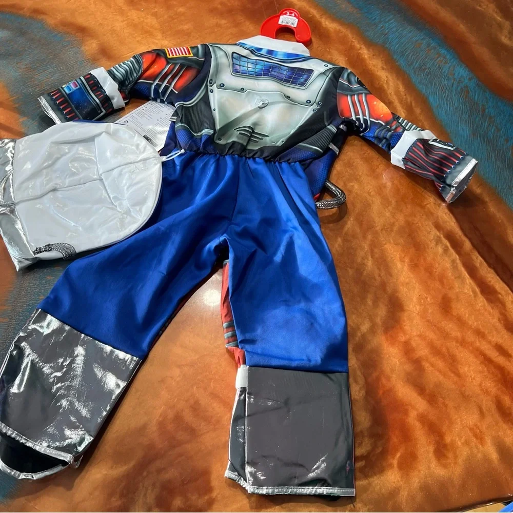 NWT Astronaut Space Explorer Costume orange silver include soft helmet 3